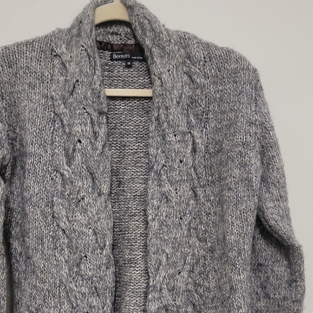 Italian Alpaca Blend Knit Neutral Cable Knit Cardigan Sweater - Picture 6 of 15
